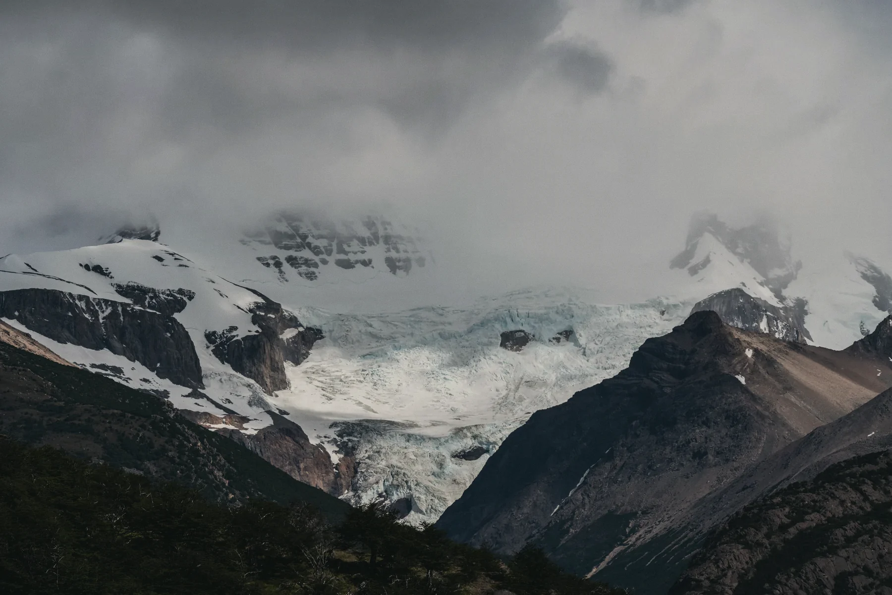 Hanging glaciers in the clouds, near Eco Domes